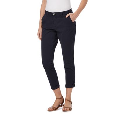Navy cropped chino trousers with belt